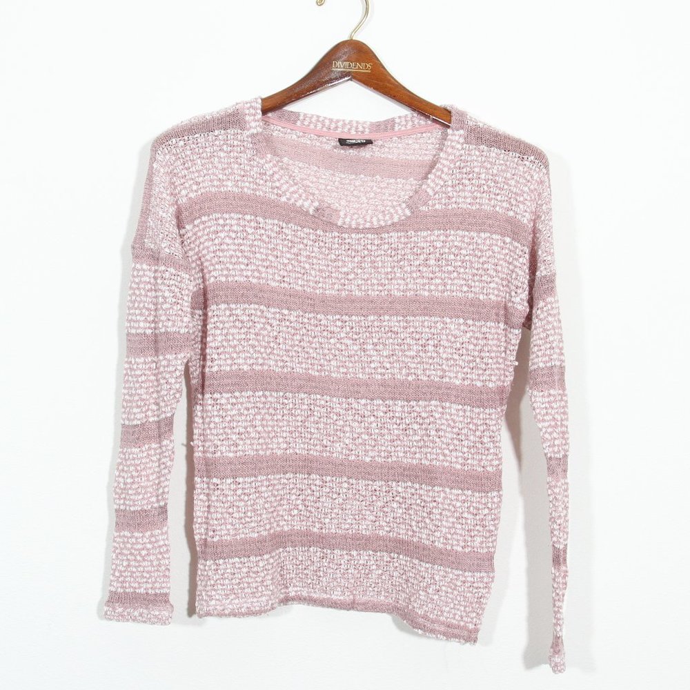 3/$15 Bobeau Striped Knit Sweater Mauve Textured Rayon Blend Scoop Neck Size XS
